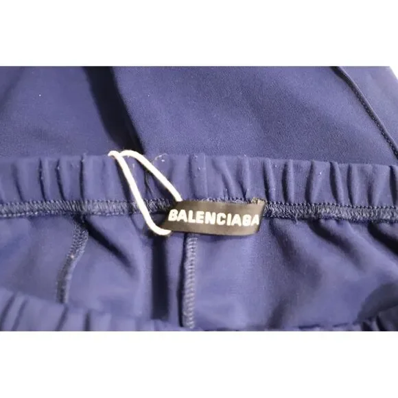 Balenciaga Gartered Slim-Fit Trousers in Navy Blue Polyester